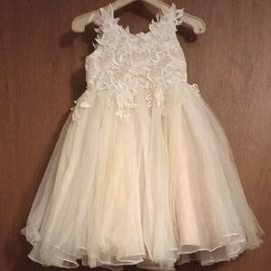 Lace Appliqué Tulle Party Dress for Girls - Ivory